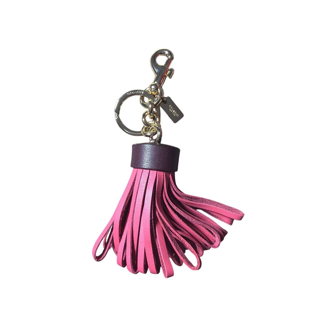 COACH Leather Tassle Bag Charm Key Ring Pink Burgundy Excellent Condition